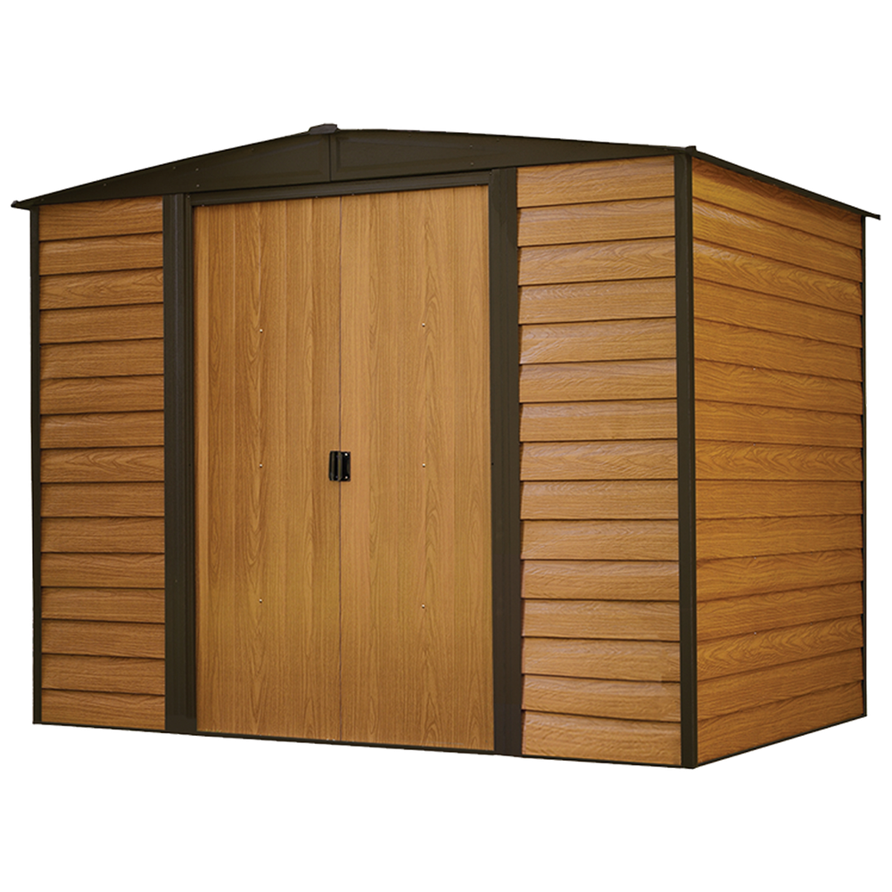 Arrow Woodridge Steel Shed In Coffee/Woodgrain