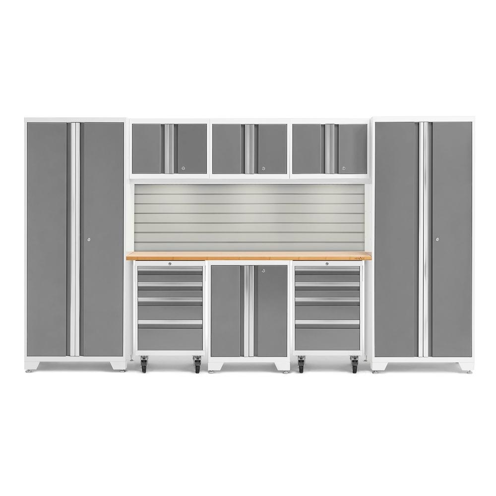 Newage Products Bold 3.0 Series Platinum 9-Piece Garage Cabinet Set With 2X Rolling Tool Cabinet