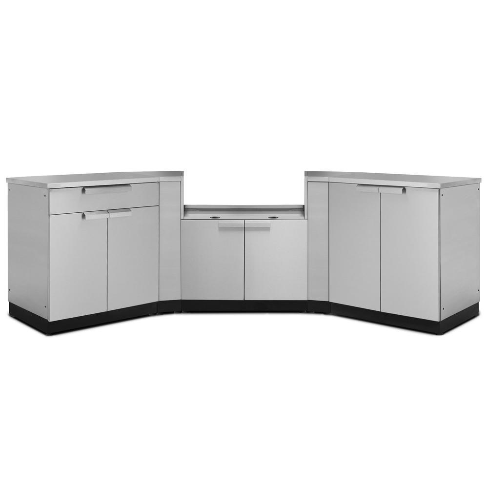 Newage Products Outdoor Kitchen Cabinets Classic Stainless Steel 7-Piece Set With (X2) 45° Corner Cabinet