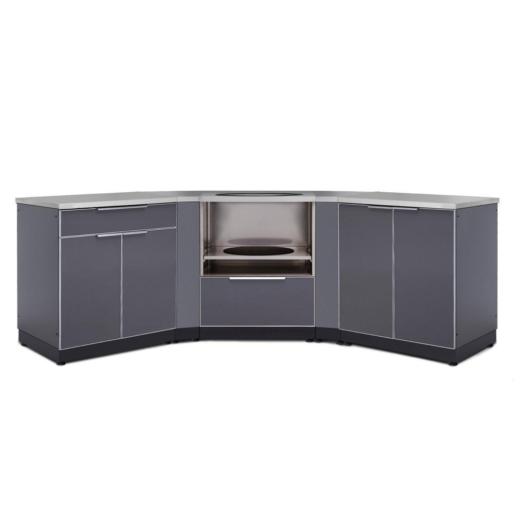 Newage Products Outdoor Kitchen Cabinets Slate Gray Aluminum 7-Piece Set With Kamado Cabinet And (2X) 32" Countertops