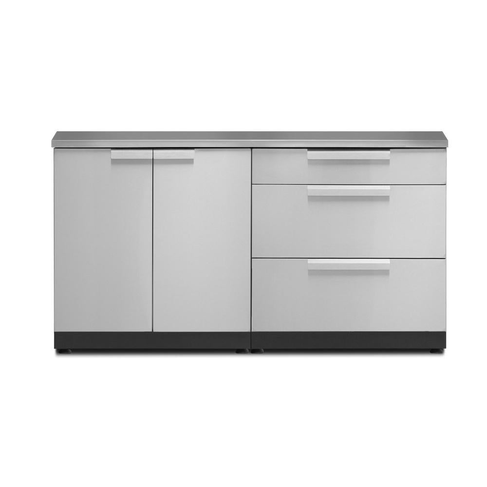 Newage Products Outdoor Kitchen Cabinets Stainless Steel 3-Piece Set With 3-Drawer Cabinet And 64" Countertop